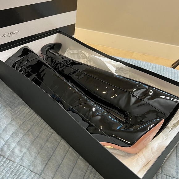 Patent leather boots Aquazzura Black size 36 EU in Patent  Aquazzura Over the knee patent leather-SIZE 37 (7)